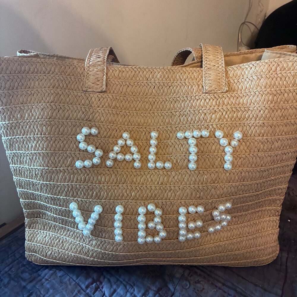 "Salty Vibes" Straw Tote Beach Bag by Urban Expressions